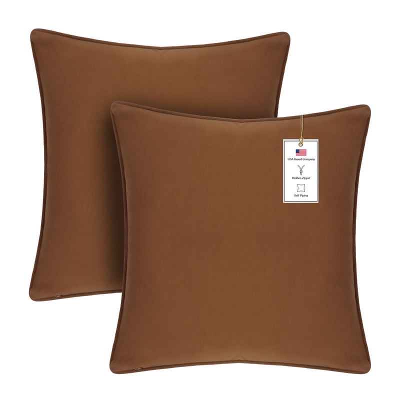 A1HC Set of 2 Luxurious Soft Velvet Throw Pillow Covers Only, 18"x18", Burnt Caramel, Decorative Cushion Covers with Hidden YKK Zipper for Sofa or Bed