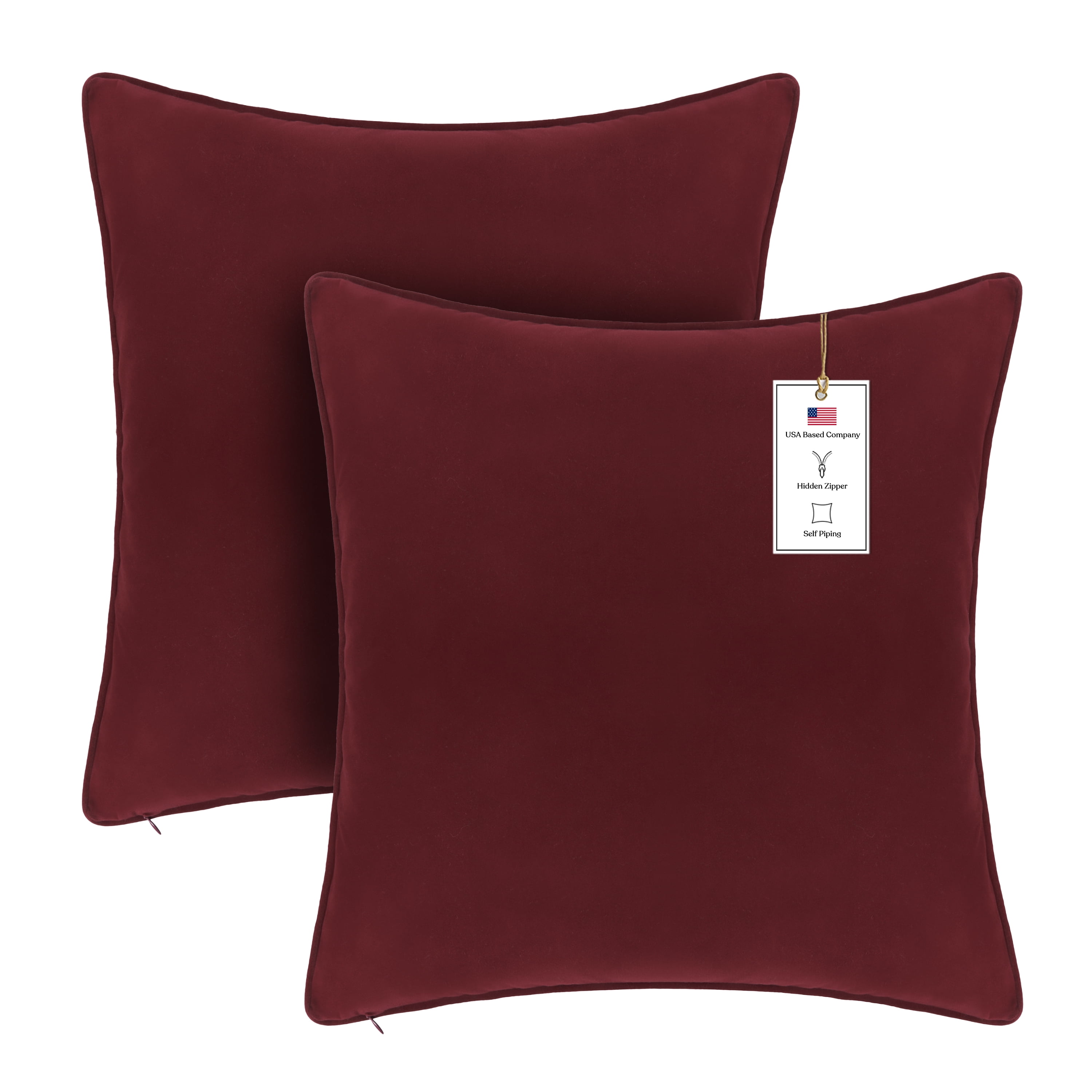A1HC Set of 2 Luxurious Soft Velvet Throw Pillow Covers Only, 20"x20", Red, Decorative Cushion Covers with Hidden YKK Zipper for Sofa or Bed