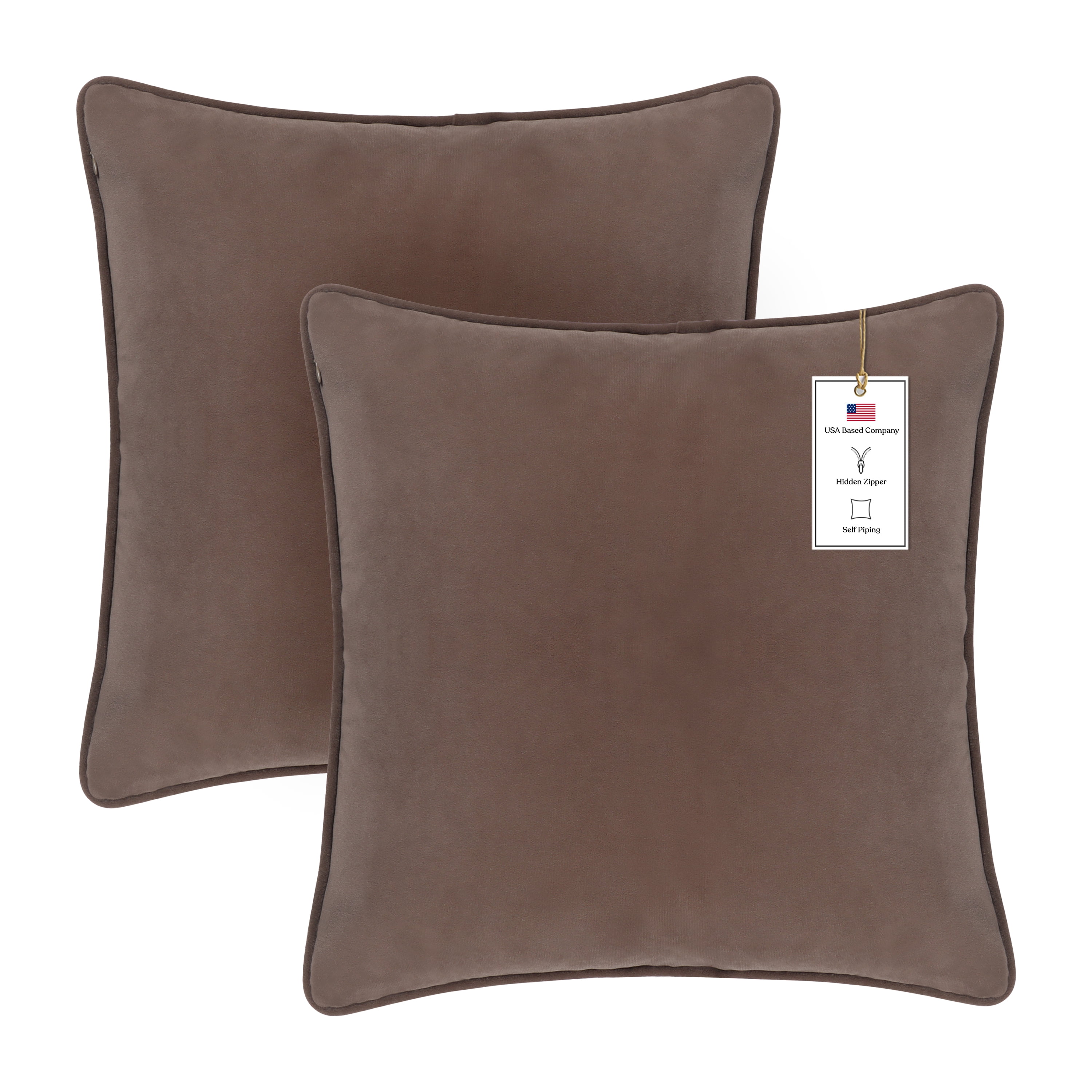 A1HC Set of 2 Luxurious Soft Velvet Throw Pillow Covers Only, 20"x20", Dark Brown, Decorative Cushion Covers with Hidden YKK Zipper for Sofa or Bed