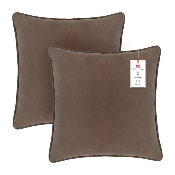 A1HC Set of 2 Luxurious Soft Velvet Throw Pillow Covers Only, 22"x22", Dark Brown, Decorative Cushion Covers with Hidden YKK Zipper for Sofa or Bed