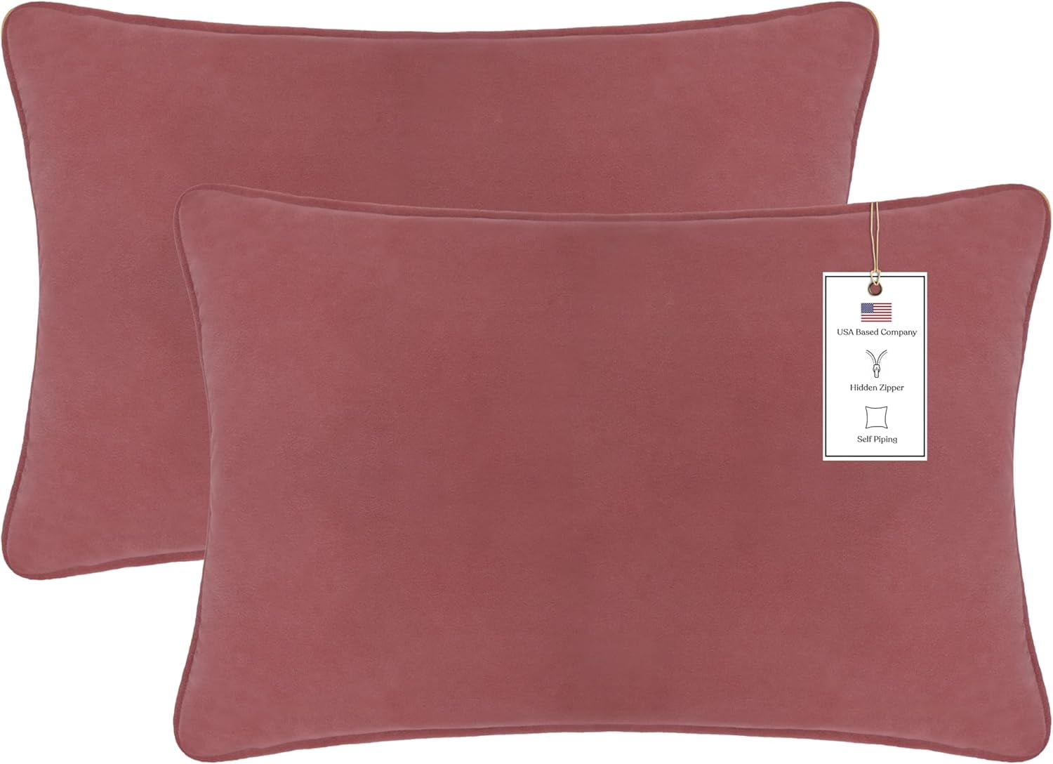 A1HC Set of 2 Luxurious Soft Velvet Throw Pillow Covers Only, 12"x20", Rosewood Pink, Decorative Cushion Covers with Hidden YKK Zipper for Sofa or Bed
