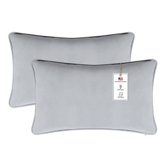 A1HC Set of 2 Luxurious Soft Velvet Throw Pillow Covers Only, 12"x20", Light Grey, Decorative Cushion Covers with Hidden YKK Zipper for Sofa or Bed