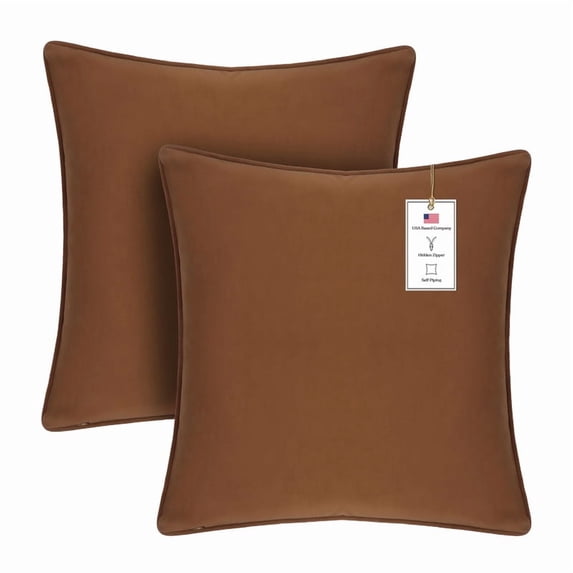 A1HC Set of 2 Luxurious Soft Velvet Throw Pillow Covers Only, 22"x22", Burnt Caramel, Decorative Cushion Covers with Hidden YKK Zipper for Sofa or Bed