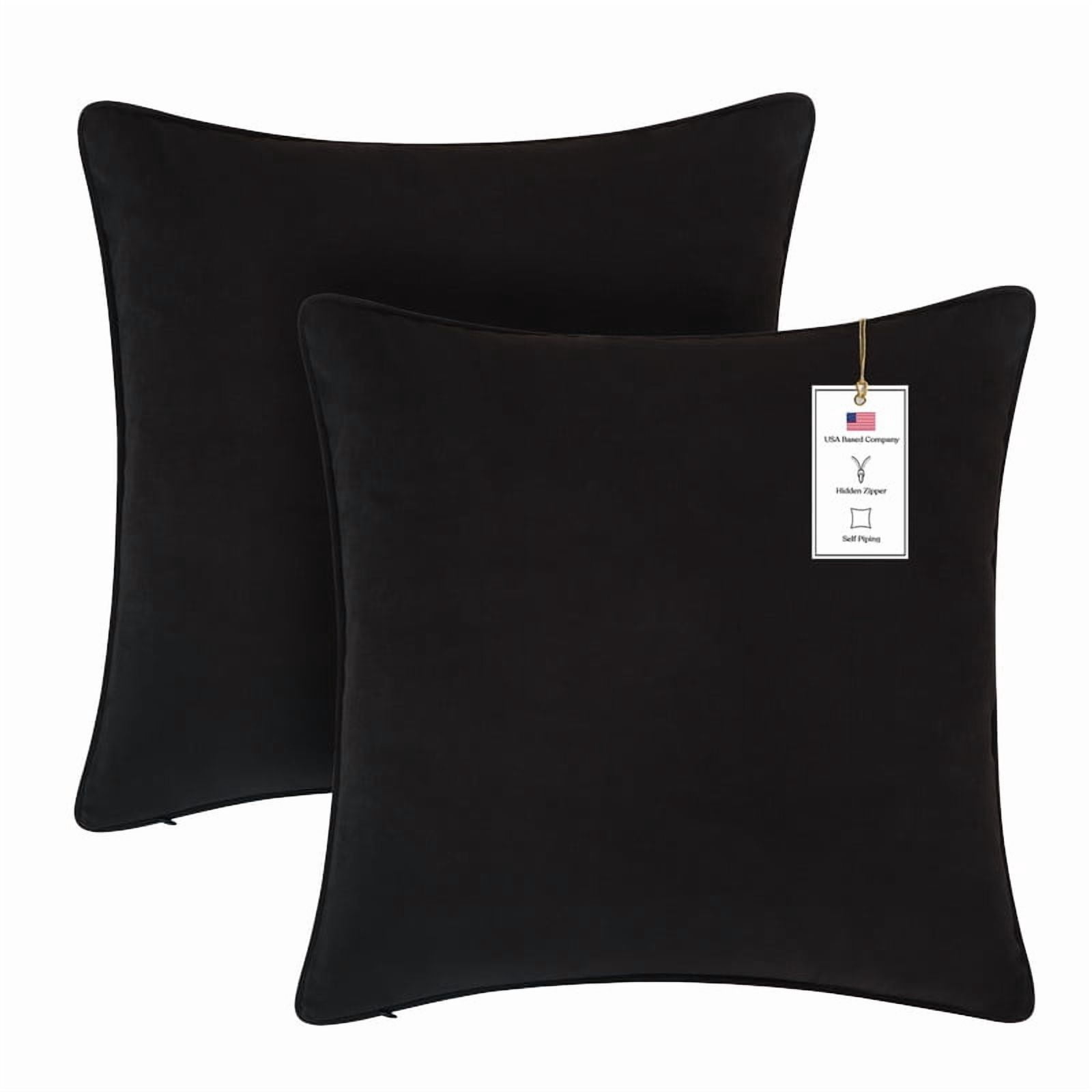 A1HC Set of 2 Luxurious Soft Velvet Throw Pillow Covers Only, 18"x18", Black, Decorative Cushion Covers with Hidden YKK Zipper for Sofa or Bed