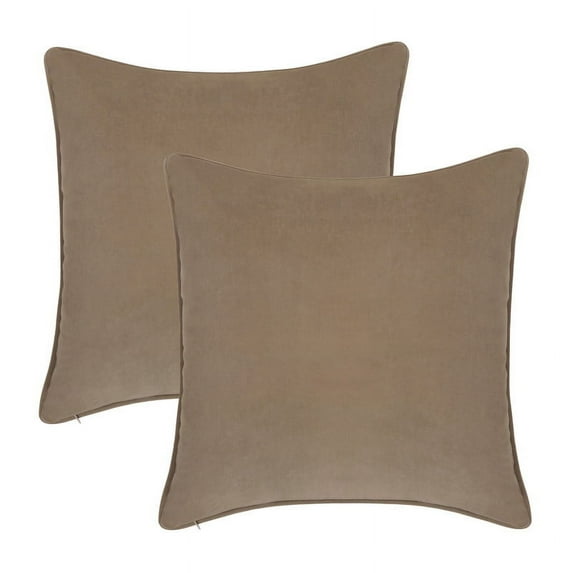 A1HC Set of 2 Luxurious Soft Velvet Throw Pillow Covers Only, 20"x20", Tan, Decorative Cushion Covers with Hidden YKK Zipper for Sofa or Bed