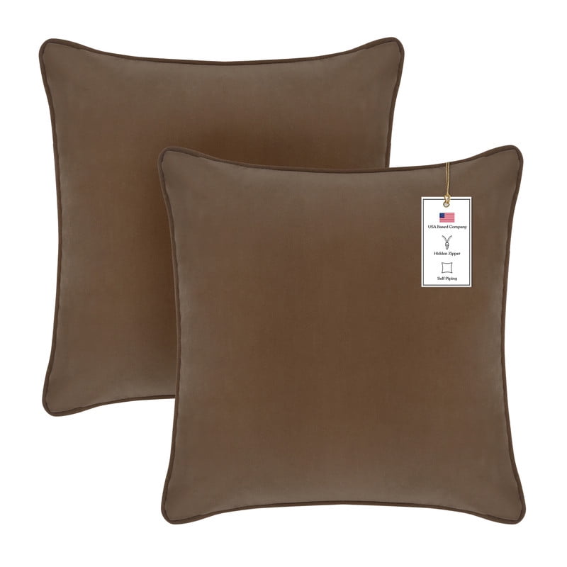 A1HC Set of 2 Luxurious Soft Velvet Throw Pillow Covers Only, 24"x24", Cocoa, Decorative Cushion Covers with Hidden YKK Zipper for Sofa or Bed