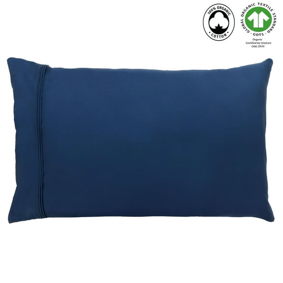 A1HC Standard Size Luxury GOTS Certified Single Ply Long Staple Organic Cotton Wrinkle Resistant Hemmed Pillowcase Set (2 Pack); Navy