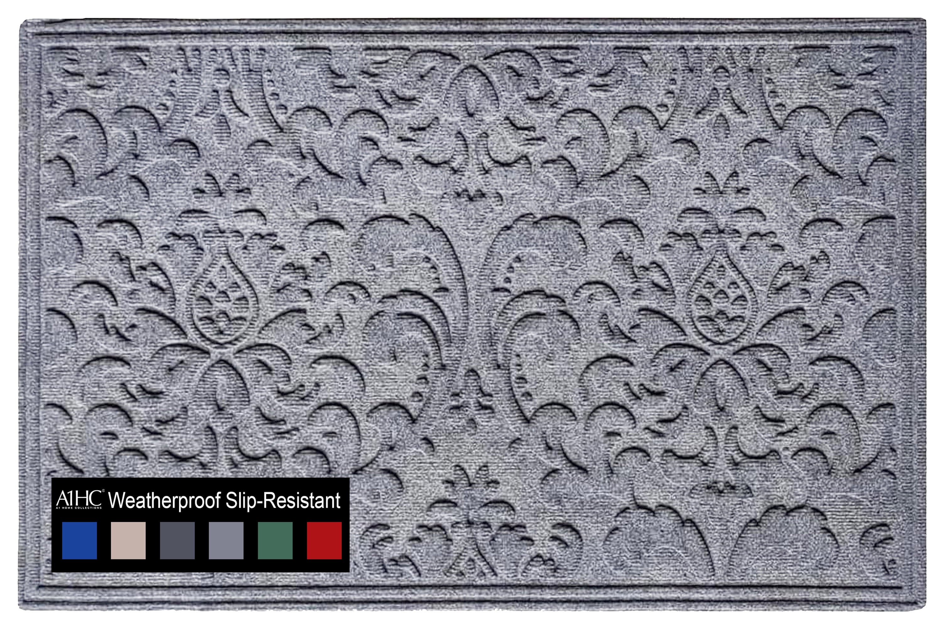 A1HC All Weather Dirt and Moisture Absorbing Polypropylene(PP) Door Mat with Tire Crumb Rubber Backing, Indoor Outdoor Use, Light Grey, 24x36 Inch