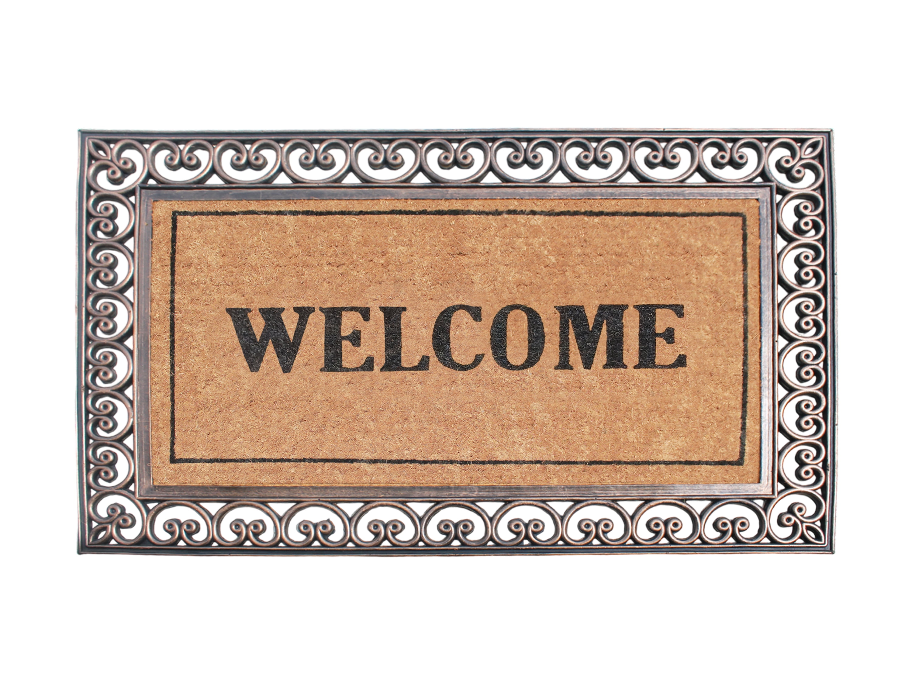 A1HC Welcome Rubber And Coir Classic Paisley Border Extra Large Double Doormat, 30"X48"