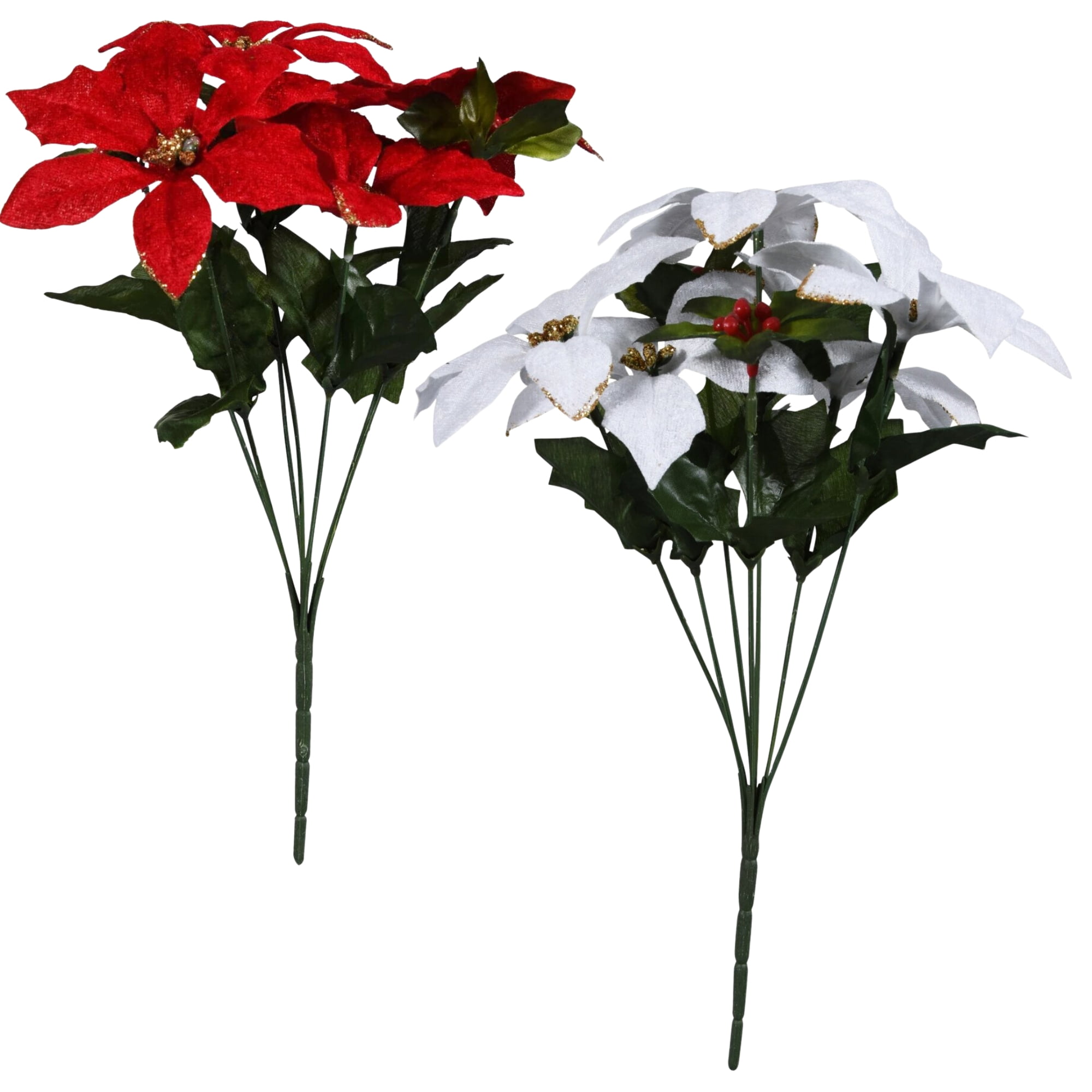 A1U Artificial 7-Stem White and Red Poinsettias, Christmas Holiday ...