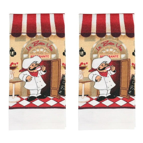 A1U Chef-Themed Kitchen Towels, Printed Home Office Kitchen Bathroom Pantry Hand Rag Fabric Absorbent Drying Cleaning Dishcloth Table Bath Linens Party Birthday Decorations Gifts Favor, Set of 2
