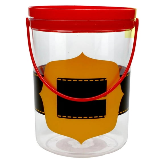 A1U Clear Printed Plastic Christmas Buckets with Handles (Santa Belts), Plastic Holiday Printed Designs Storage Container Organizer Holder Basket Canister Table Home Kitchen Reusable Decorations