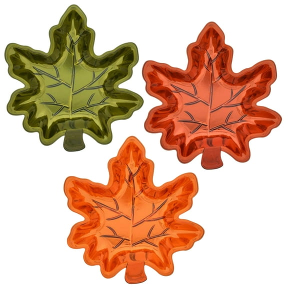 A1U Metallic Plastic Leaf Dishes, Fall Autumn Harvest Thanksgiving Halloween Maple Gifts Themed-Party Favor Candy Holder Tray Stackable Decorations Home Kitchen Accessories, 3 ct. (Colors May Vary)