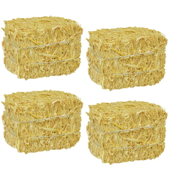 A1U Mini Straw Bales, Autumn Fall Harvest Thanksgiving Halloween Christmas Themed- Party Centerpiece Shelves Table Mantels Art & Crafts Hay Home Office Decorations Ornaments Accessories, 4 ct.
