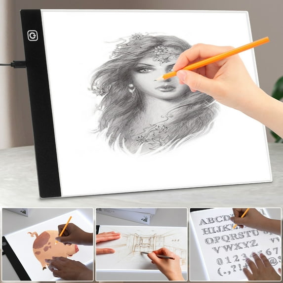 A2/A3/A4 LED Light Box Drawing Pad, Tracing Board with USB Charge Cable and Brightness Adjustable for Artists, AnimationDrawing, Sketching, Animation, X-ray Viewing