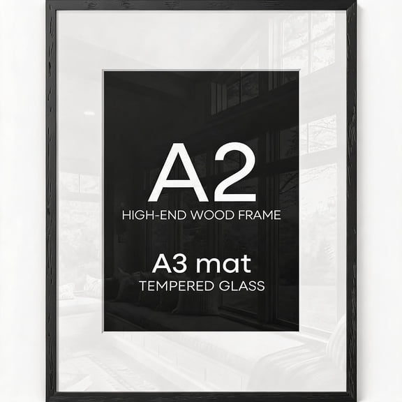 A2 Black Oak Wood Picture Frame with Mat and Glass