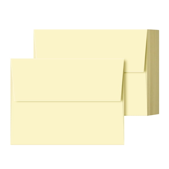 A2 Cream Envelopes  Fits 4.25" x 5.5" Greeting Cards, Wedding Invitations, Photos, Announcements  28lb Bond, 70lb Text, 105 GSM  4 3/8" x 5 3/4"  100 per Pack