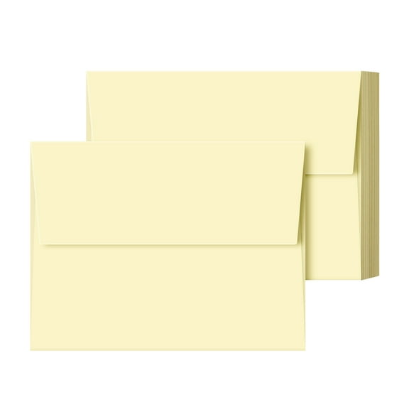 A2 Cream Envelopes  Fits 4.25" x 5.5" Greeting Cards, Wedding Invitations, Photos, Announcements  28lb Bond, 70lb Text, 105 GSM  4 3/8" x 5 3/4"  50 per Pack