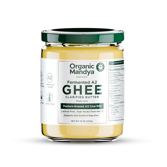 A2 Desi Grass-Fed Ghee Clarified Butter, Pasture Raised, Lactose Free, Stress-Free Cattle (16 Oz / 475 ml) by Organic Mandya