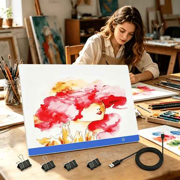 A2 LED Diamond Painting Light Board 3 Adjustable Brightness Levels Includes USB Cable and 4 Clips Ideal for Sketching, Animation, Drawing, Diamond Painting, and More