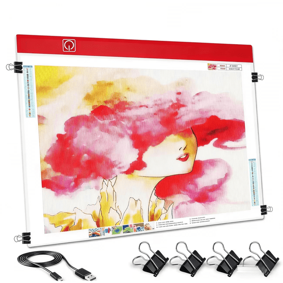 A2 LED Diamond Painting Light Board 3 Adjustable Brightness Levels Includes USB Cable and 4 Clips Ideal for Sketching, Animation, Drawing, Diamond Painting, and More