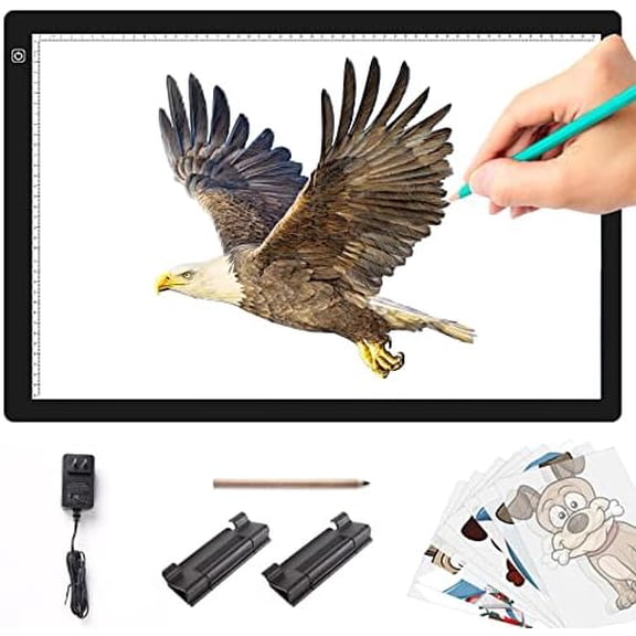 A2 Light Pad Super Thin 7mm Portable Stepless Dimmable Brightness Large Light Box Copy Board for Diamond Painting Weeding Vinyl with 2 Multi-Functional Clips 12V 2A Adapter (23.7''x15.8'')
