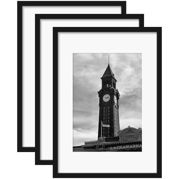 A2 Picture Frame Set of 3, Display Pictures 11.7x16.5 with Mat or 16.5x23.4 Poster Frame Without Mat, Wall Gallery Photo Frames, Black