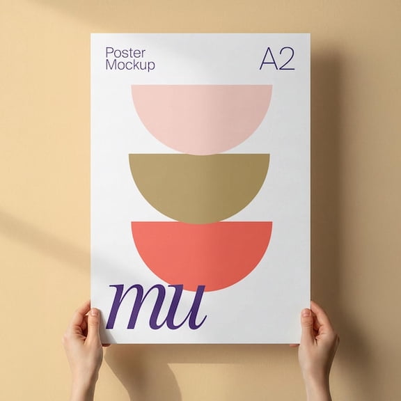 A2 Unframed Poster Mockup: Hands Holding DIN A 5x7 Print, Editable Background Color (PSD File), Unframed Paper Poster 24x36in