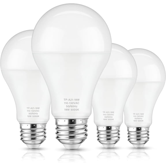 A21 LED Light Bulbs, 150 Watt Equivalent LED Bulb, Daylight White 5000K, 2600LM, E26 Base, Non-Dimmable, 19W Bright White LED Bulb, 4-Pack