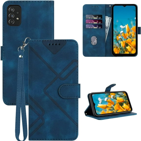 A23 5G Case Wallet/for Galaxy A23 5G Phone Case,Card Holder Leather Stand,Wrist Strap,Magnetic Closure,A23 5G Flip Cases Folio Pattern Shockproof Protective Cover for Samsung Galaxy A23 (Blue)