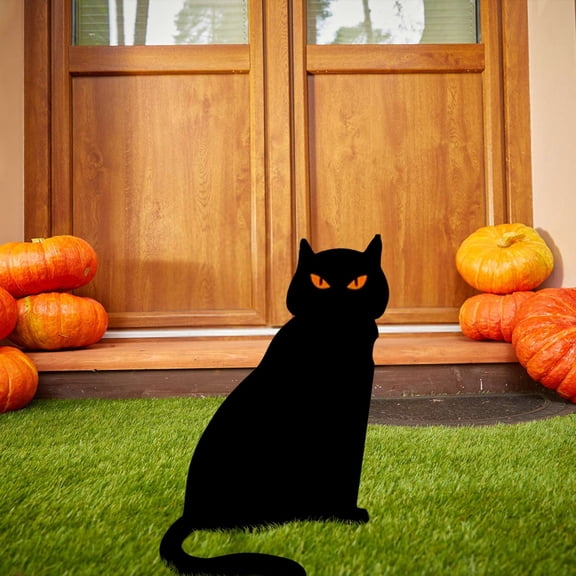 HOARBOEG Metal Cat Garden Decor Black Cat Silhouette Yard and Lawn Decorative Outdoor Stakes Weather Resistance Steel Garden Statue for Gifts