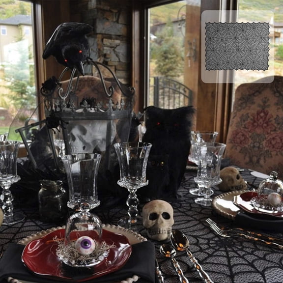 HOARBOEG Gothic Halloween Tablecloth, Black Polyester Scary Table Cover for Kitchen, Dining Room, Party Indoor/Outdoor Decor, Reusable, Halloween Decorations , Gift, Machine Washable