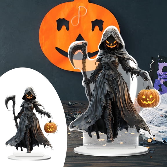 HOARBOEG Spooky Halloween Witch Figurine with Scythe, 2D Acrylic Wall Decor for Home, Desk & Shelf, Perfect Halloween Gift for Family & Friends