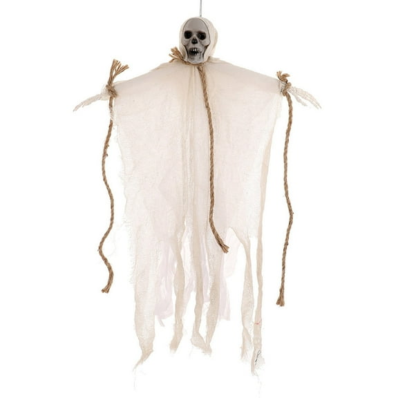 HOARBOEG Halloween Hanging Ghost Decorations, 29.5in Spooky Skull & Gauze Rope Props for Indoor/Outdoor, Haunted House Party, Yard, Bar Decor