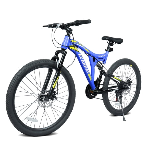 A26003 26 Inch Mountain Bike with 21-Speeds & Full Suspension Steel Frame, Alloy Rims, Disc Brakes For All Terrains, Men & Women, Blue