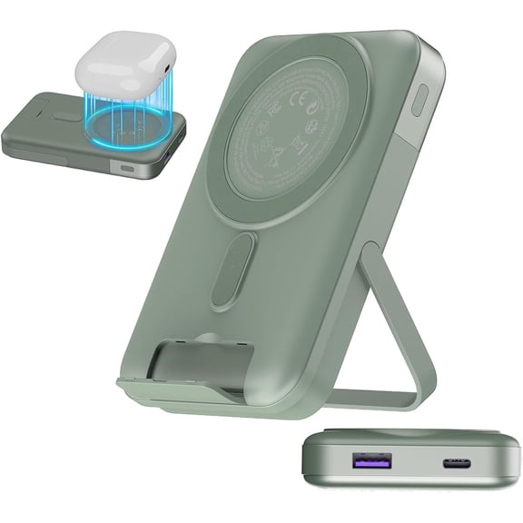 A2641 NOBIS for Magsafe Battery Pack 10000mAh, Dual-Foldable Wireless Magnetic Power Bank with LED Display Magnetic Portable Charger 22.5W PD Fast Charging Type C in&Out for Phone 16 S25