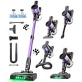 thumbnail image 1 of A27 Cordless Vacuum Cleaner, Stick Vacuum with Powerful Suction, Hose, Green LED Light, Anti-Tangle Brush, Lightweight Rechargeable Vacuum Cleaner for Home, Hardwood Floors, Carpets,Purple, 1 of 10