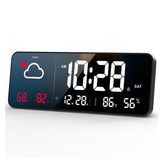A27F Real-Time Digital Wall Clock Network Auto Sync Smart LED Clock Weather Humidity Corded