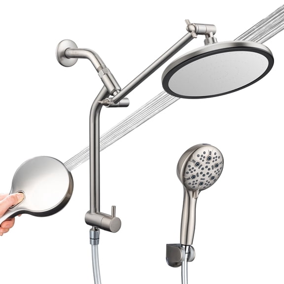 JoyRain 8" Rain Shower & 4.5" Handheld Combo, 1.75 GPM WaterSense, Adjustable Arm & 78" Hose, Brushed