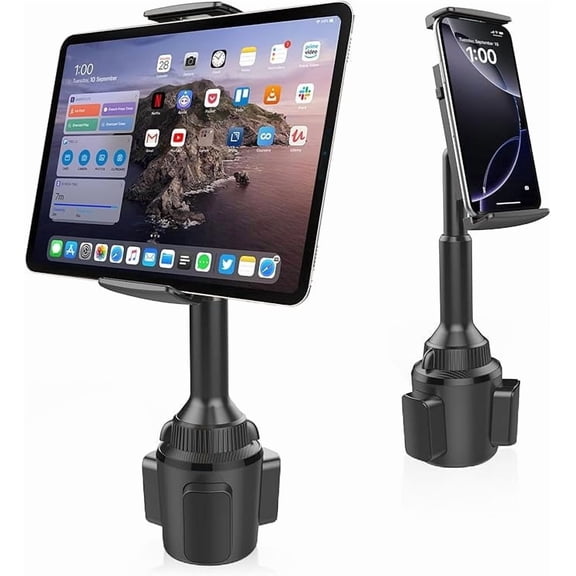 A2C Car Cup Tablet Holder for Car, iPad Mount with Adjustable Clamp for Truck, Compatible with Cell Phones & Tablets, Black