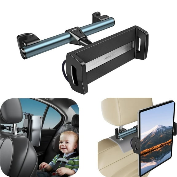 A2C Car Headrest Tablet Holder, 360 Adjustable Headrest Tablet Stand for Car, Kid-Friendly,Back to School, Black