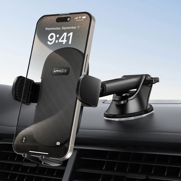 A2C Car Phone Holder, Adjustable Suction Arm, for Dashboard & windshield, Fits 4-7" Phones, Black
