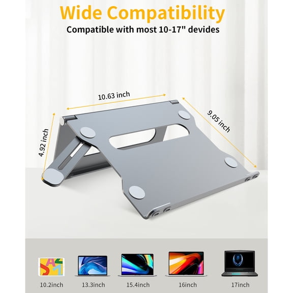 A2C Laptop Stand for Desk, 3 in 1 Aluminum Adjustable Laptop Holder for 10-17" Mac / HP / Dell / Samsung, Silver