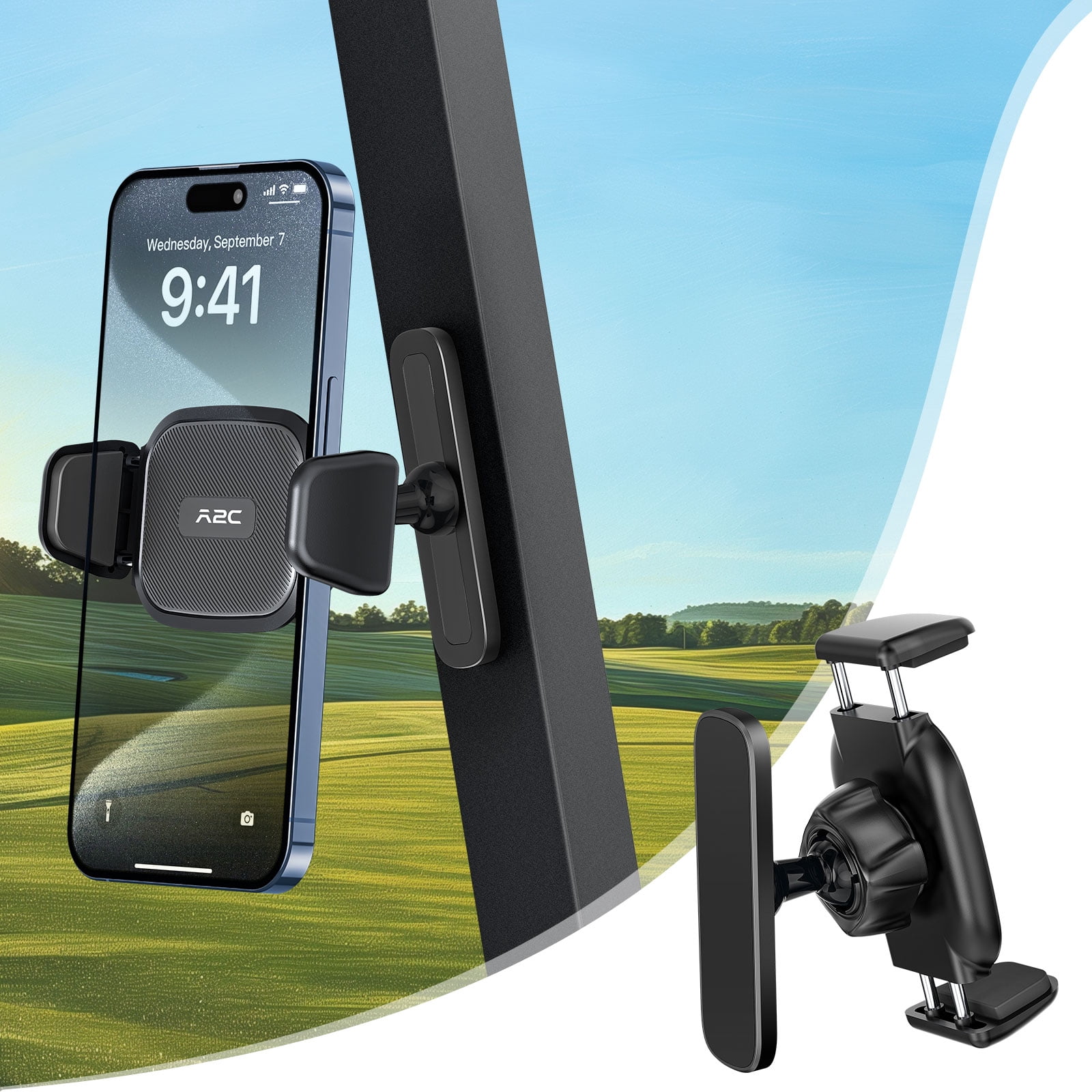 A2C Golf Cart Phone Holder, Magnetic Dual-Clamp Alloy Base, for EZGO ...