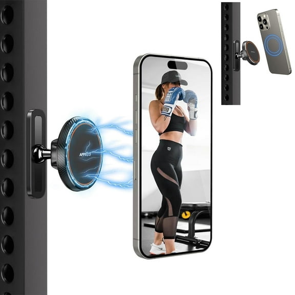 A2C Magnetic Gym Phone Holder for Magsafe, 360 Adjustable Dual Magnets with Alloy Base