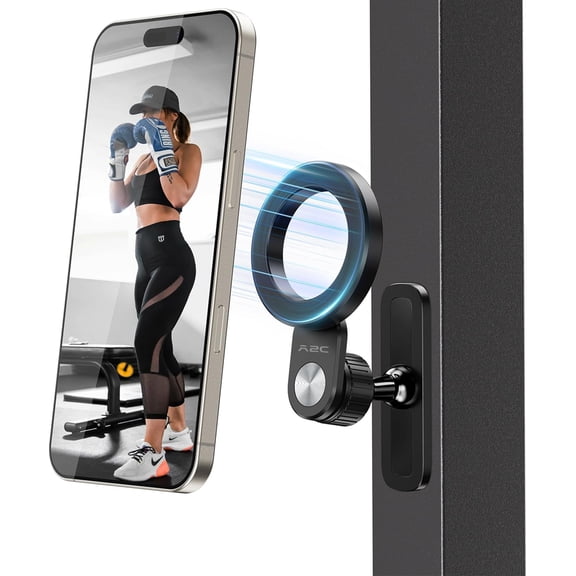 A2C Magnetic Phone Holder for Gym, Dual Magnet 360 Adjustable Hands-Free Fitness Mount, for MagSafe iPhone 12-17