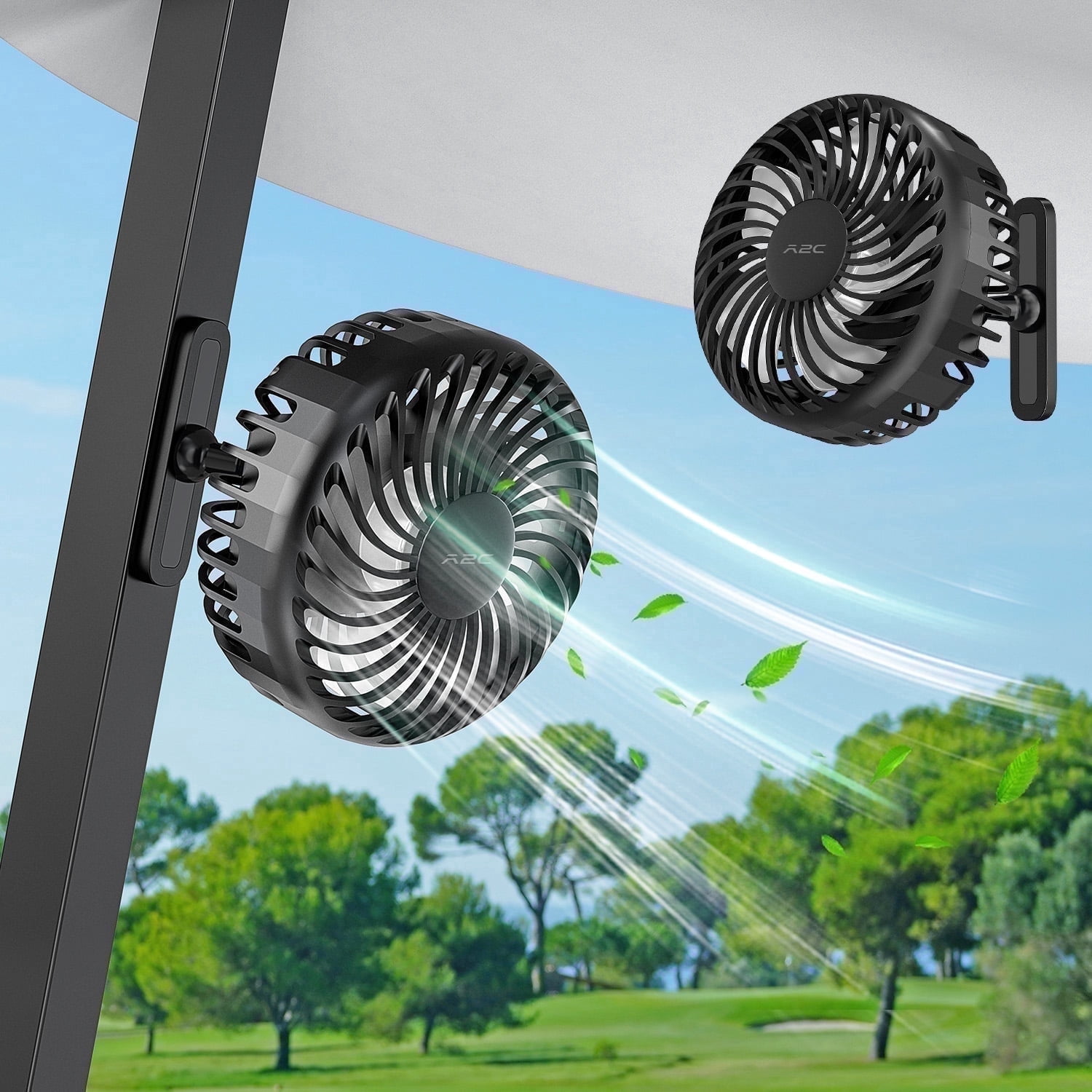 A2C Portable Fan, Rechargeable Magnetic Base Battery Operated 3-Speed Strong Airflow, Mini Desk Fan, Golf Cart, Forklift, Camping, Gym, Outdoor, Black