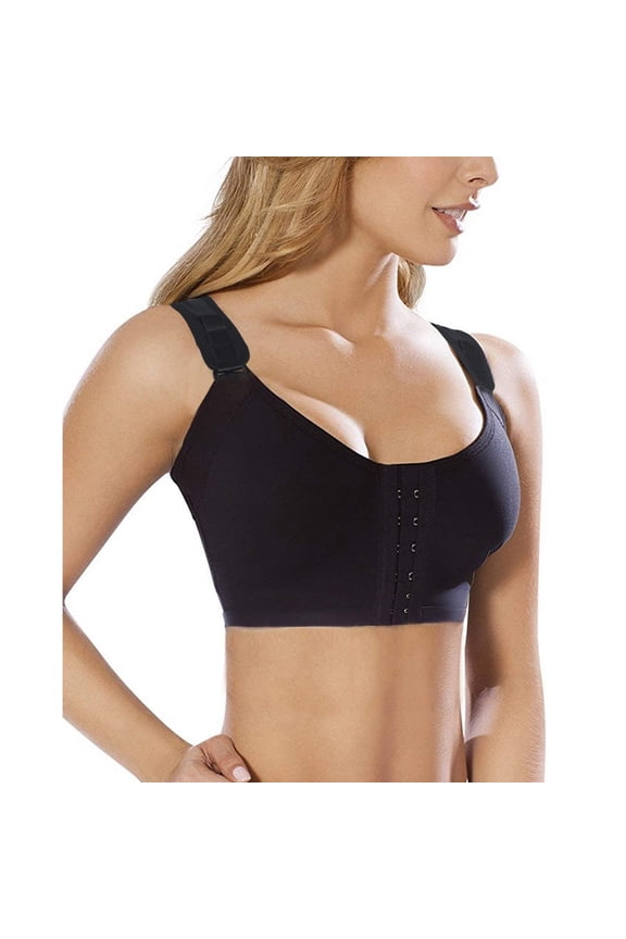 Women's Post-Surgical Front Closure Sports Bra Adjustable Wide Strap Racerback Support Bra,SZ83288-Black-S