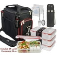 thumbnail image 1 of A2S Complete Meal Prep Lunch Box - 8 Pcs Set: Cooler Bag 3x Portion Control Bento Lunch Containers Leakproof 3 Compartments Microwavable BPA Free - Fork & Spoon - Thermos - 2x Ice Gel (Black/Red), 1 of 6