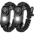 thumbnail image 1 of A2S LEDway Paracord Bracelet Tactical Survival Gear Kit 6-IN- Larger Compass LED SOS Emergency Function Flashlight & Whistle Black / Black Adjustable size, 1 of 6